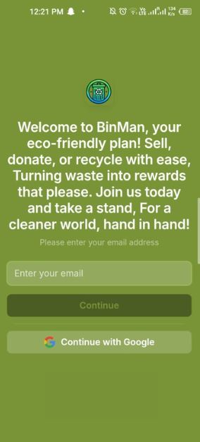 BinMan App Login Screen